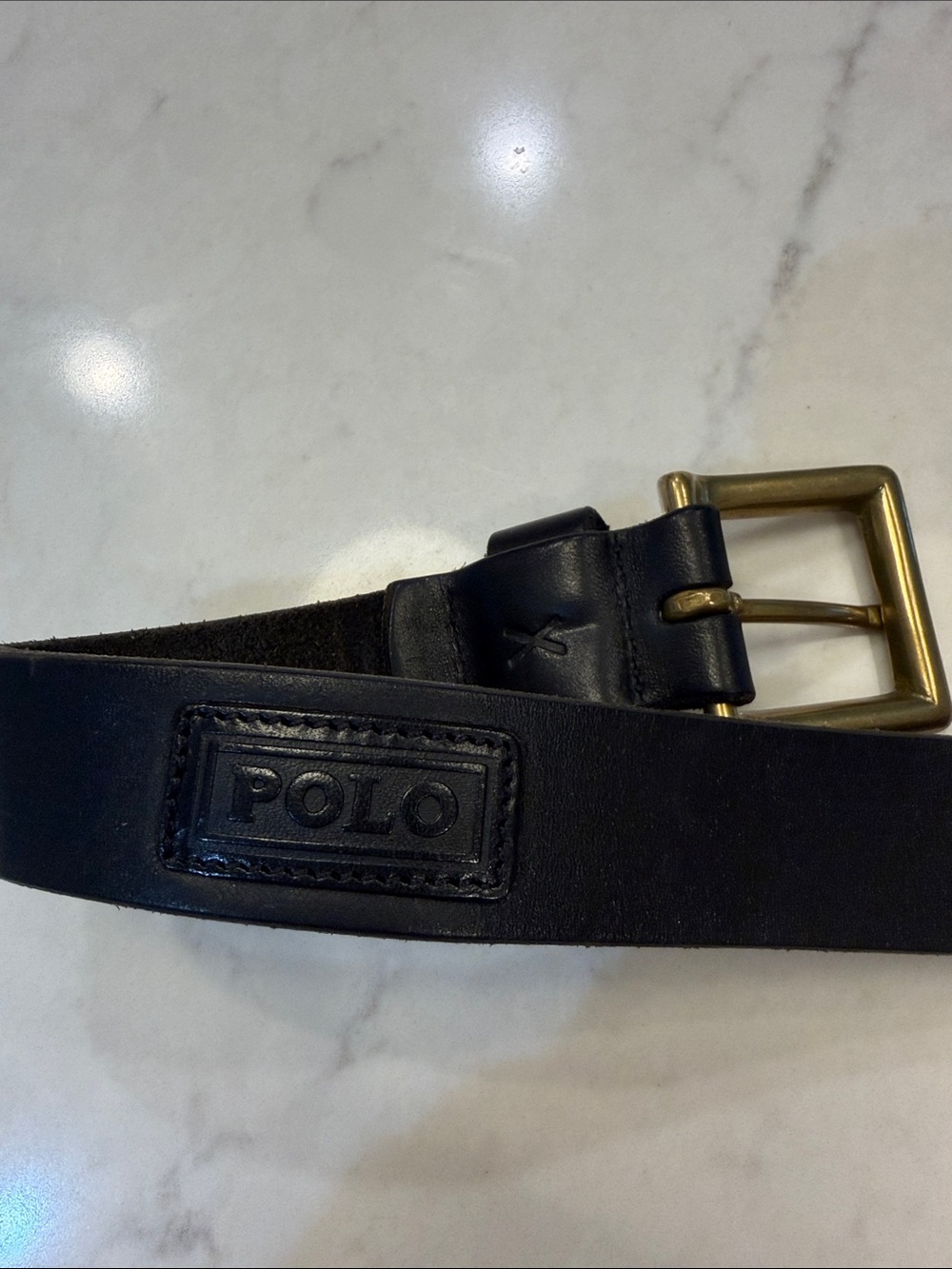 Polo by Ralph Lauren Black Leather Men's Belt with Brass Buckle